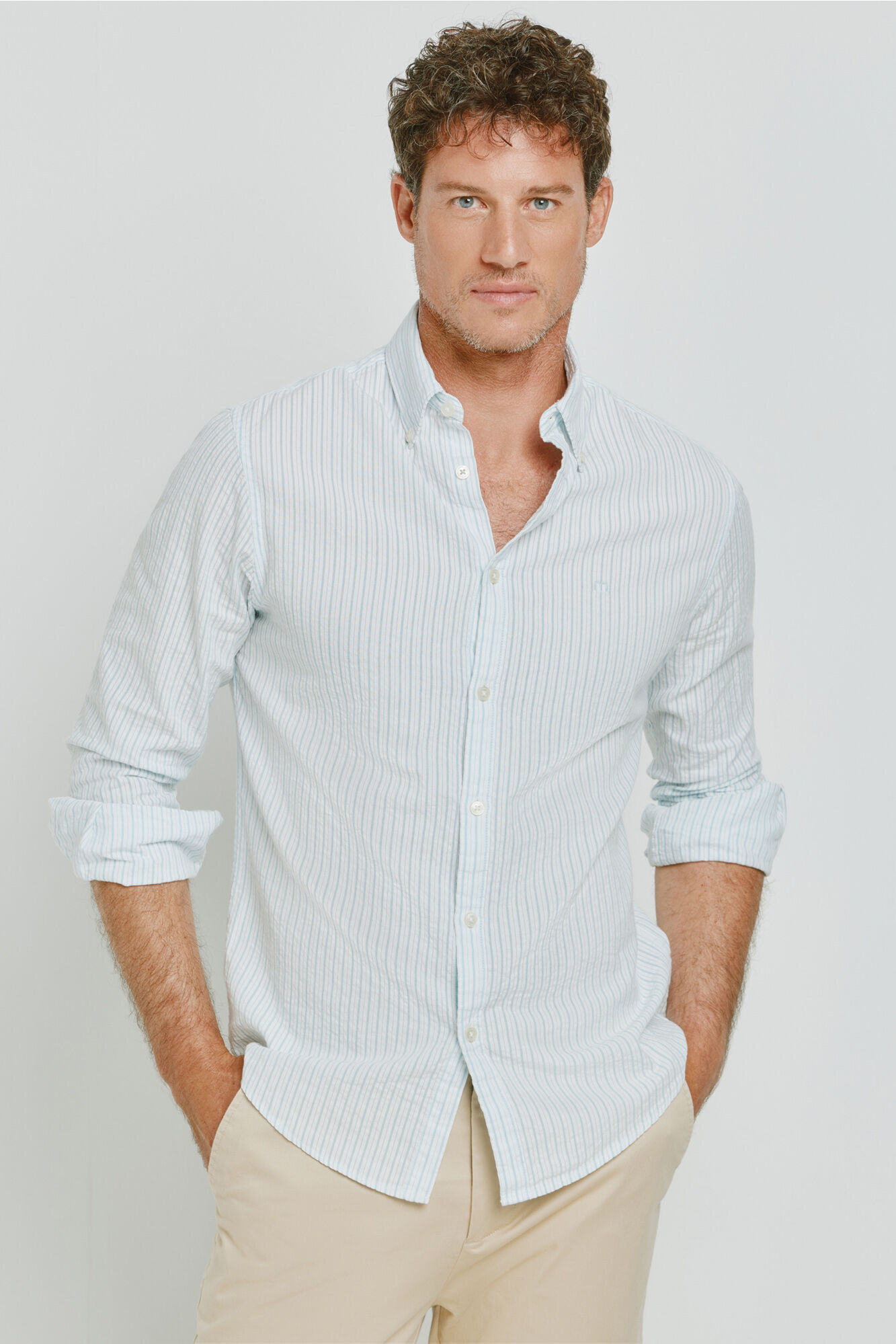 Milano Camisa de rayas manga larga Azul