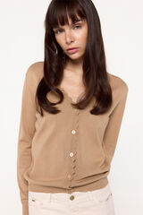 Milano Cardigan de punto de viscosa con detalle ondas Beige/Camel