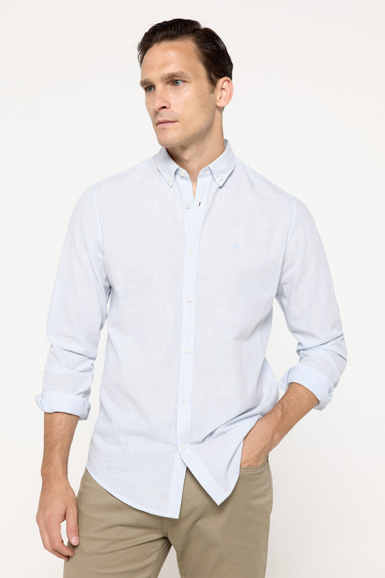 Milano Camisa slub rayas Azul