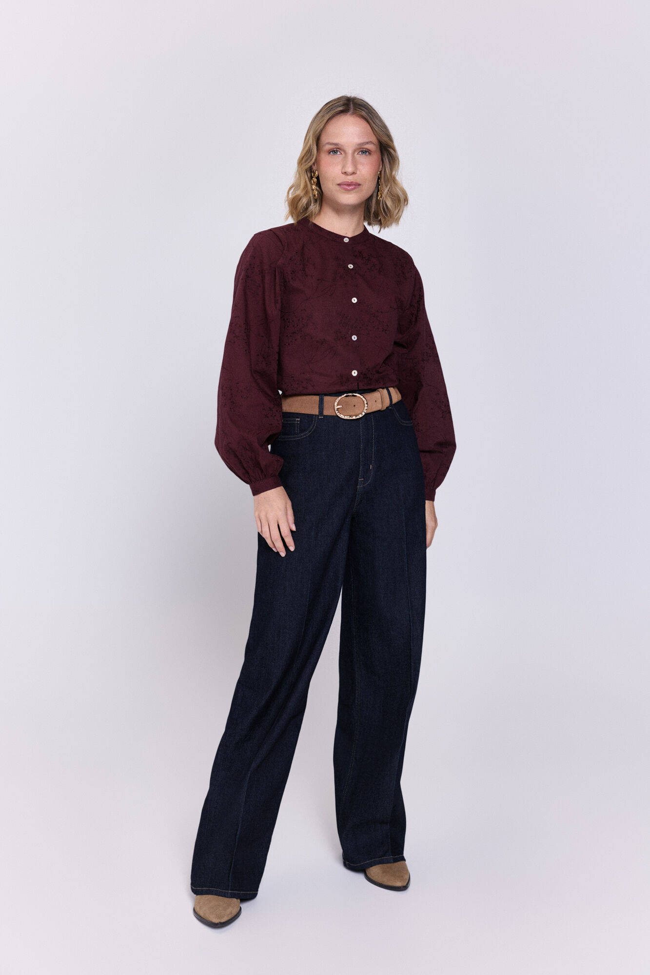 Milano Blusa de tejido bordado Vino