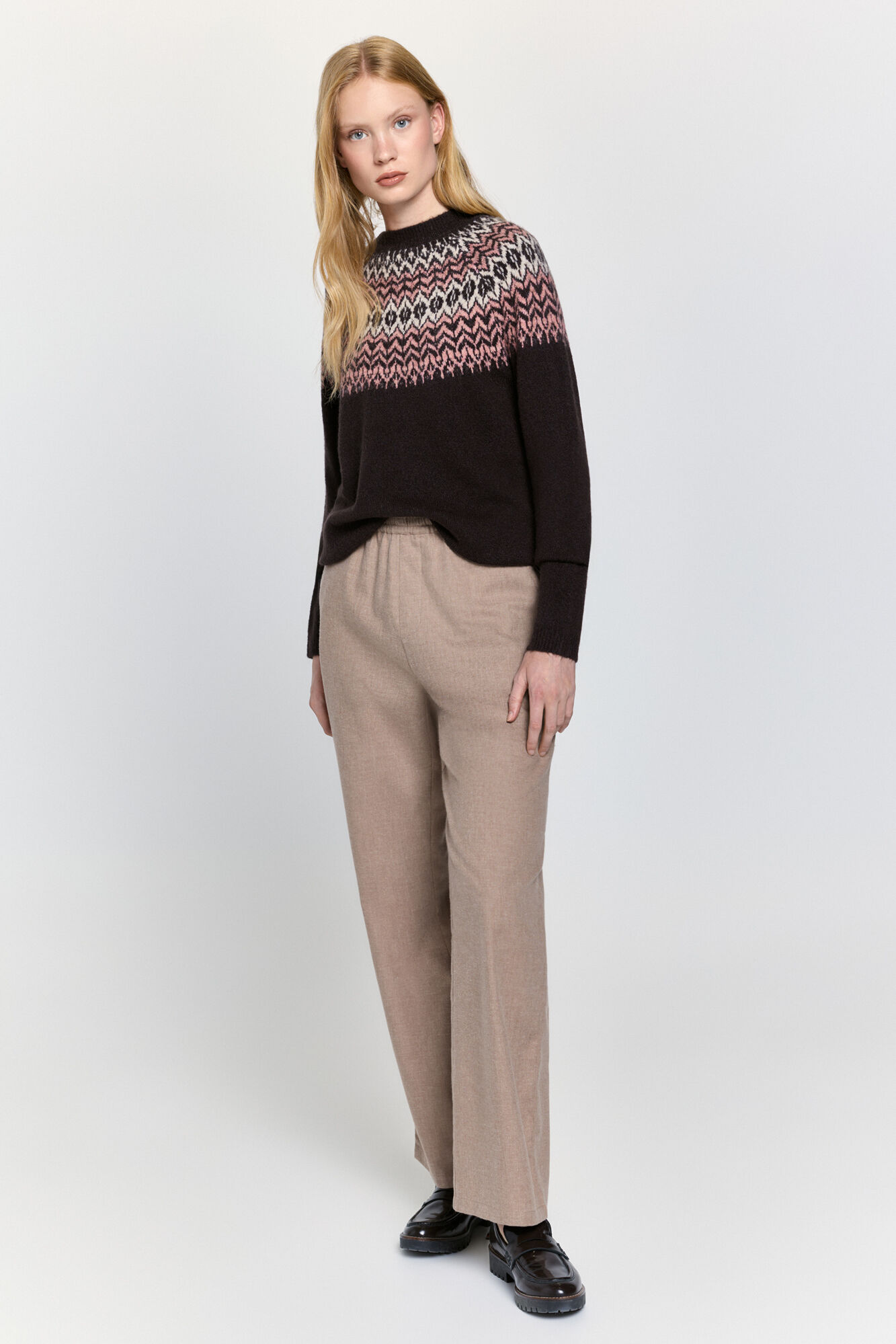 Milano Tejido de jersey marr&oacute;n con jacquard Marr&oacute;n Oscuro