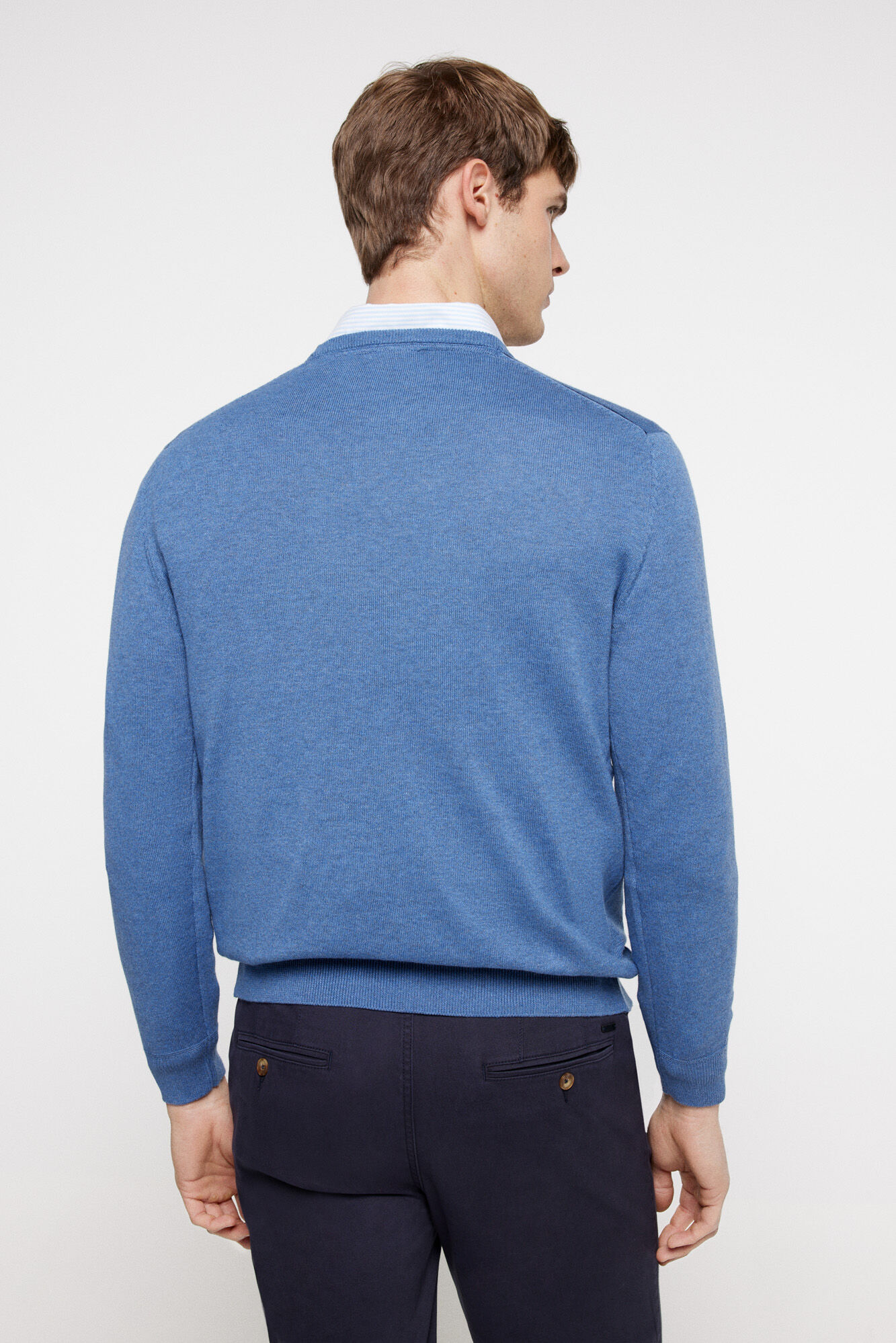 Pedro del Hierro Jersey b&aacute;sico cuello caja. Azul