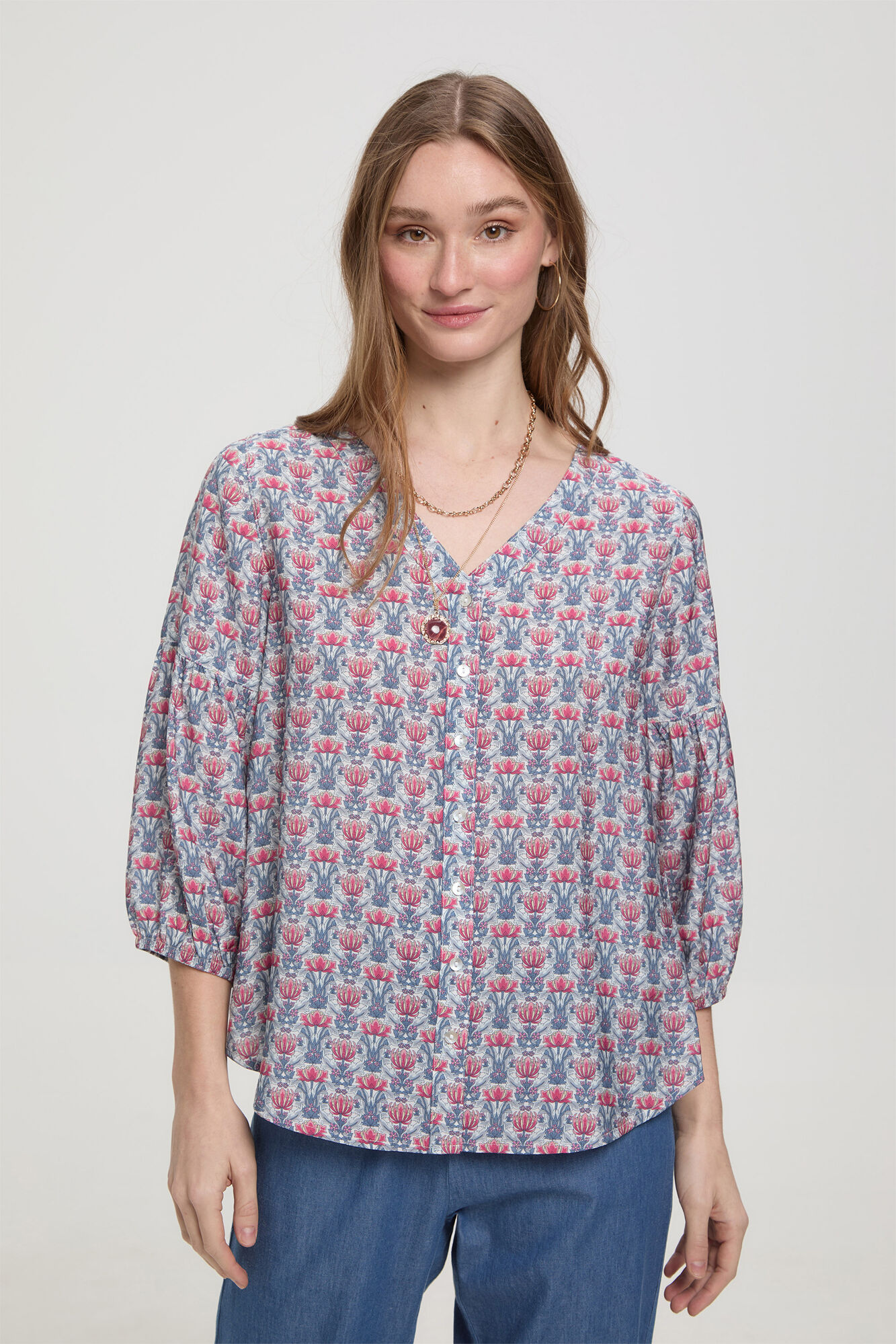 Milano Blusa fluida estampada natural