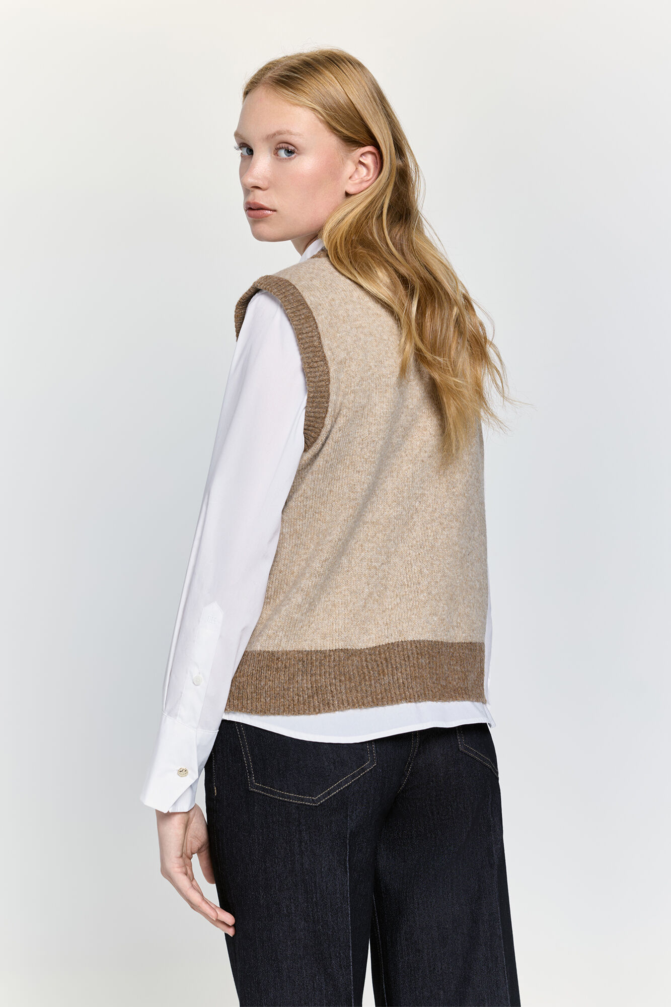 Milano Chaleco de tejido con detalles en contraste Beige