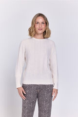 Milano Jersey de cuello redondo ajustado trenzado estructurado Blanco