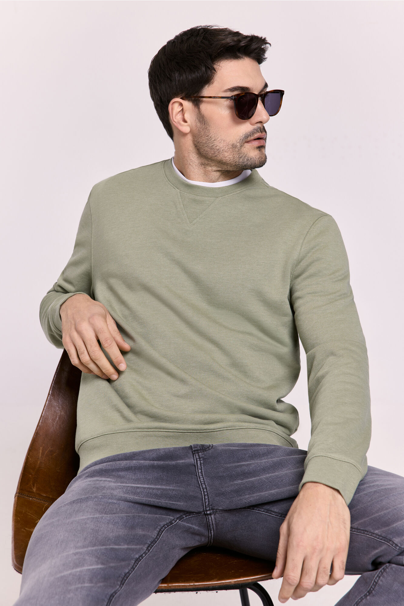 Milano Sudadera cuello redondo con logo Kaki Claro