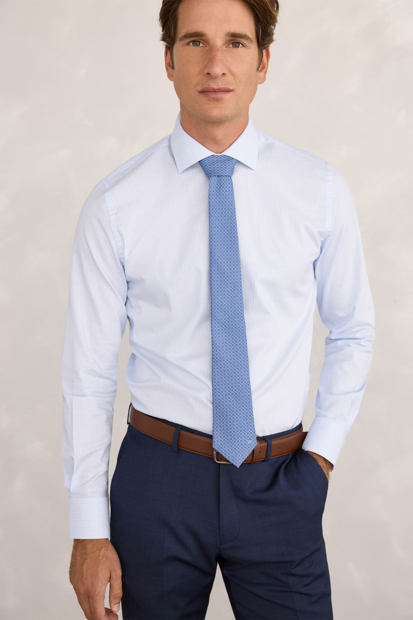 Pedro del Hierro Camisa de vestir de popel&iacute;n a rayas Azul