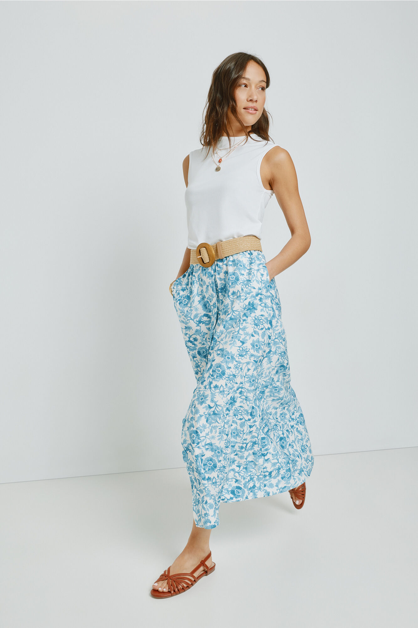 Milano Falda larga abotonada estampada Azul Oscuro