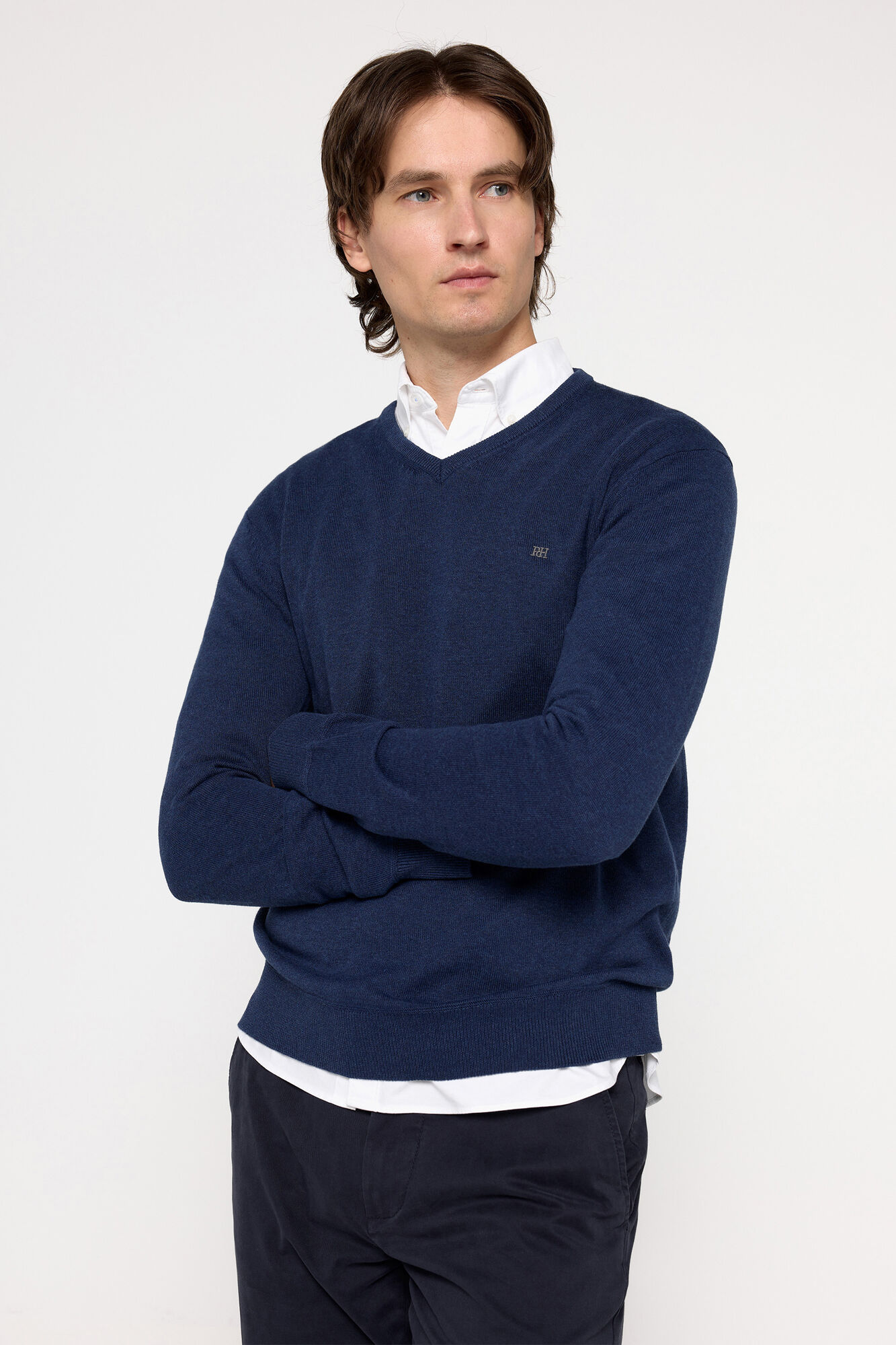 Pedro del Hierro Jersey basico PDH cuello pico Azul Oscuro