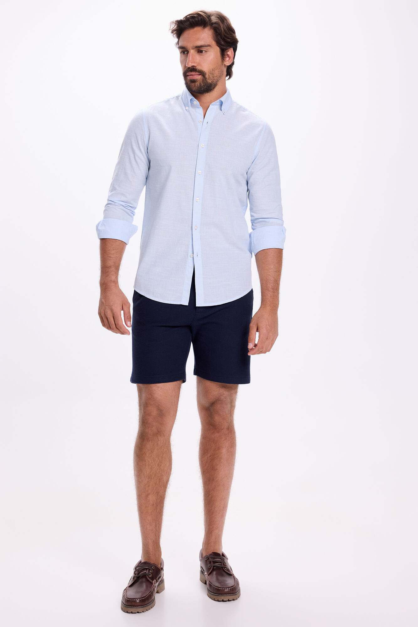 Milano Camisa Slub Lisa Azul Claro