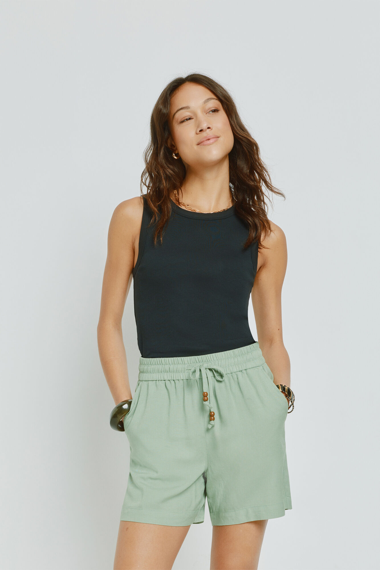 Milano Bermudas lisas con cintura el&aacute;stica Verde