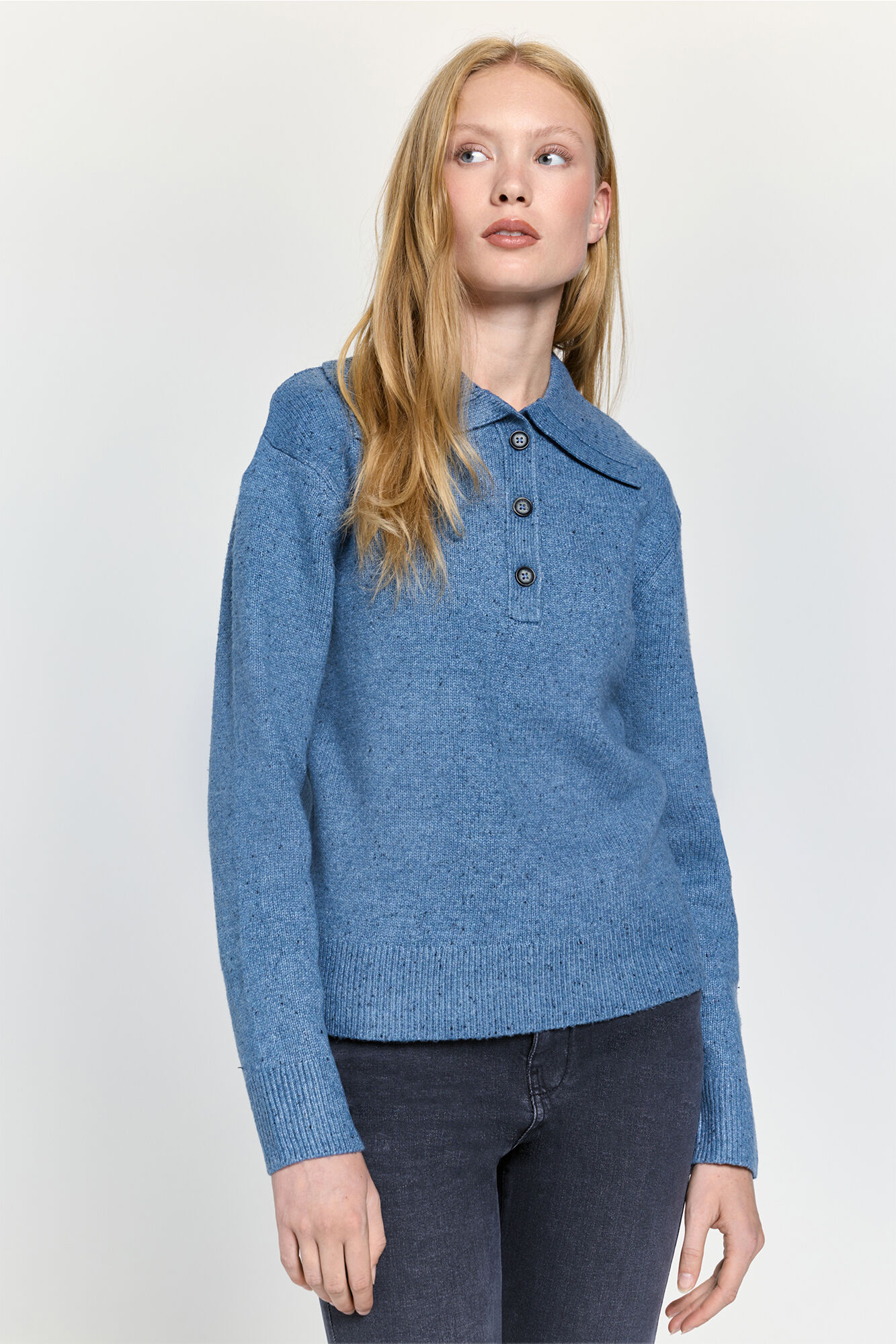 Milano Tejido de jersey grueso con cuello pluma Azul
