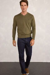 Pedro del Hierro Jersey b&aacute;sico en PICO Kaki Oscuro