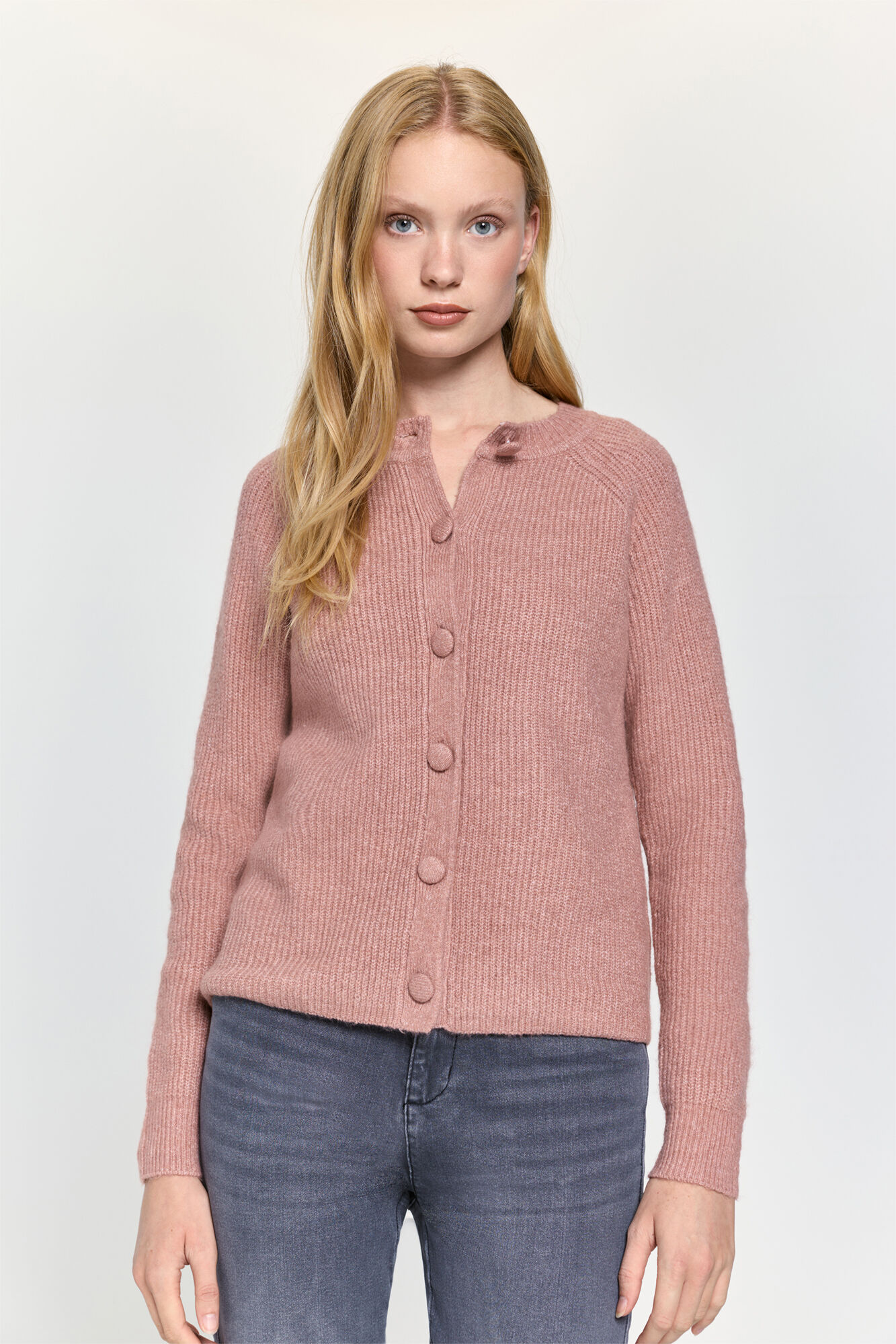 Milano C&aacute;rdigan de tejido con botones forrados Rosa