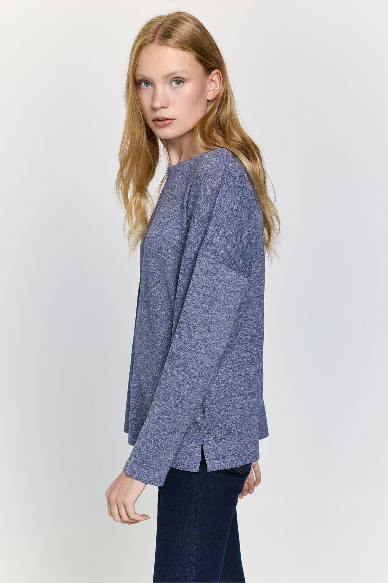 Milano Playera de cuello redondo y manga larga de soft touch Navy