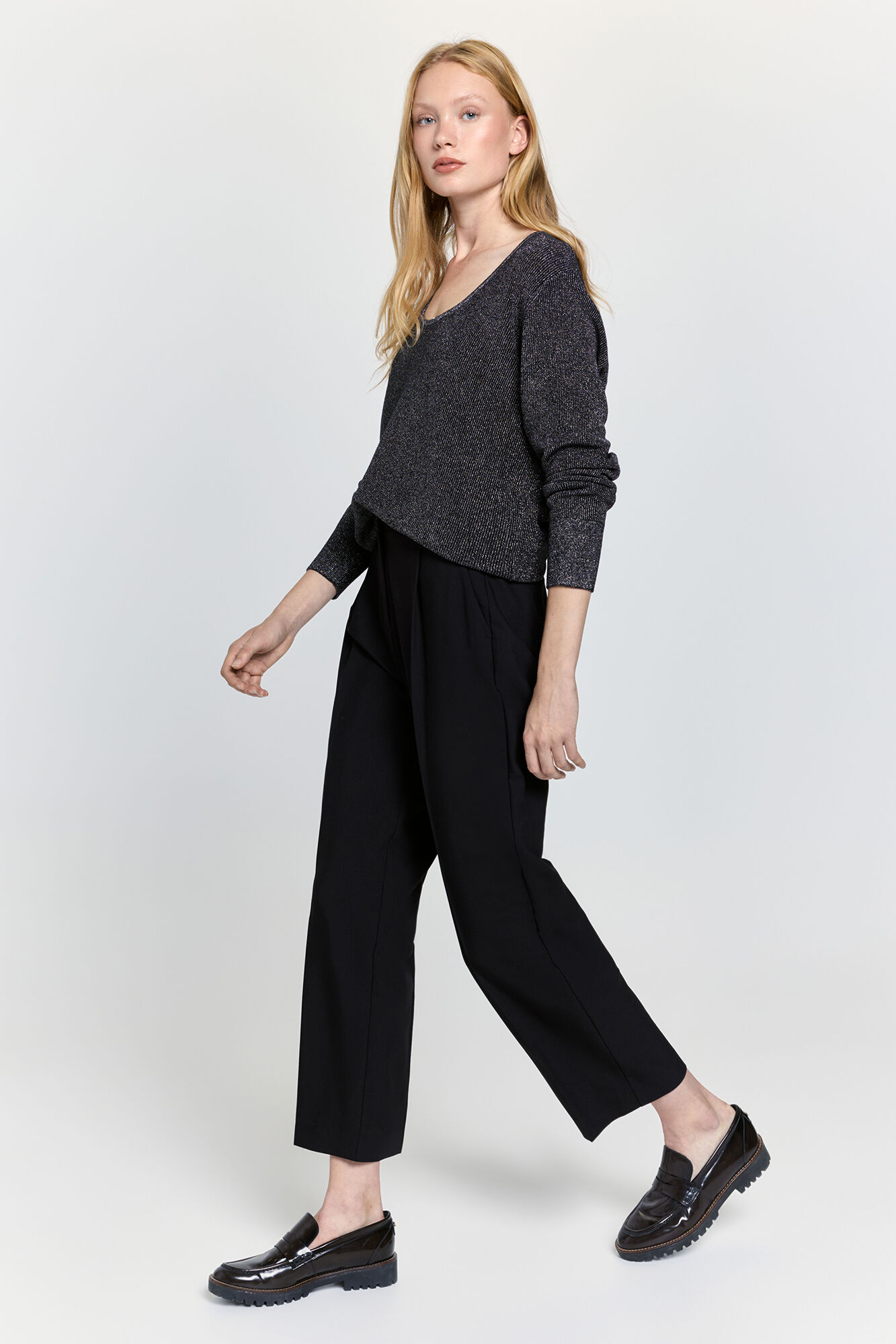 Milano Jersey de cuello Perkins con hilo met&aacute;lico fino Negro