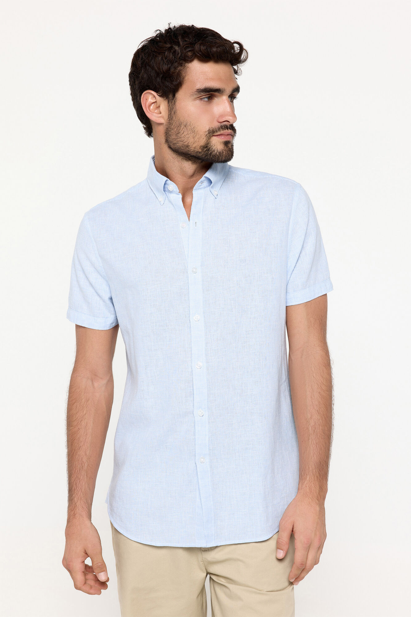 Pedro del Hierro Camisa Lino Micro Pata de Gallo