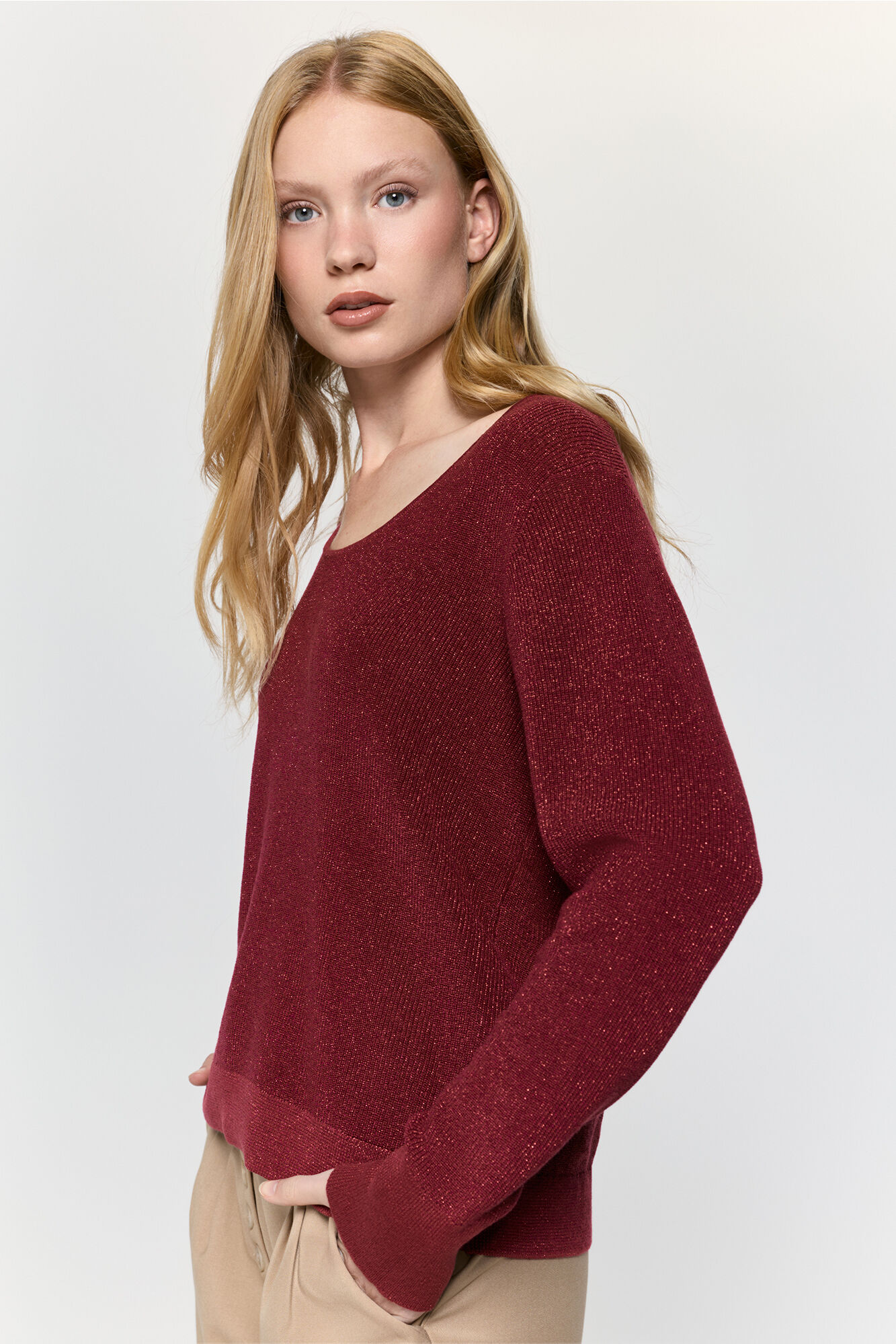 Milano Jersey de cuello Perkins con hilo met&aacute;lico fino