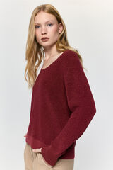 Milano Jersey de cuello Perkins con hilo met&aacute;lico fino Granate