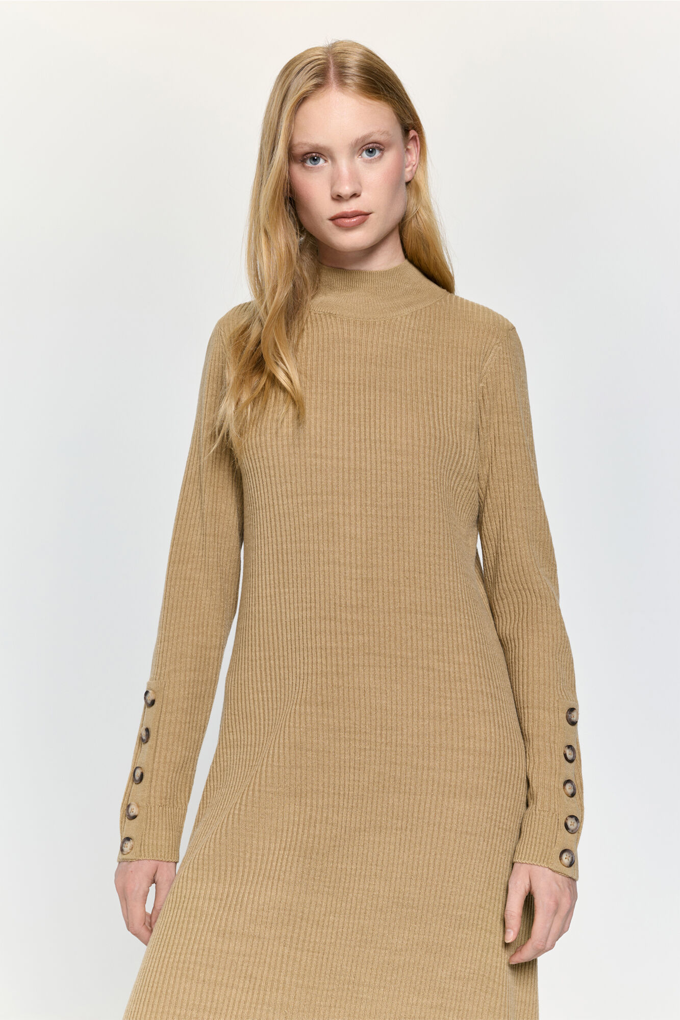 Milano Vestido de punto acampanado Beige/Camel