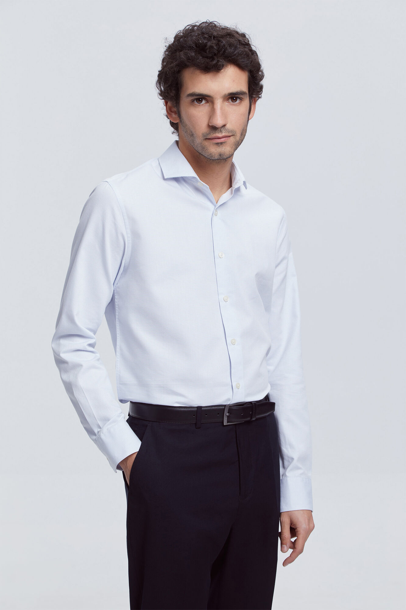 Milano Camisa Vestir Micro Estructura Azul