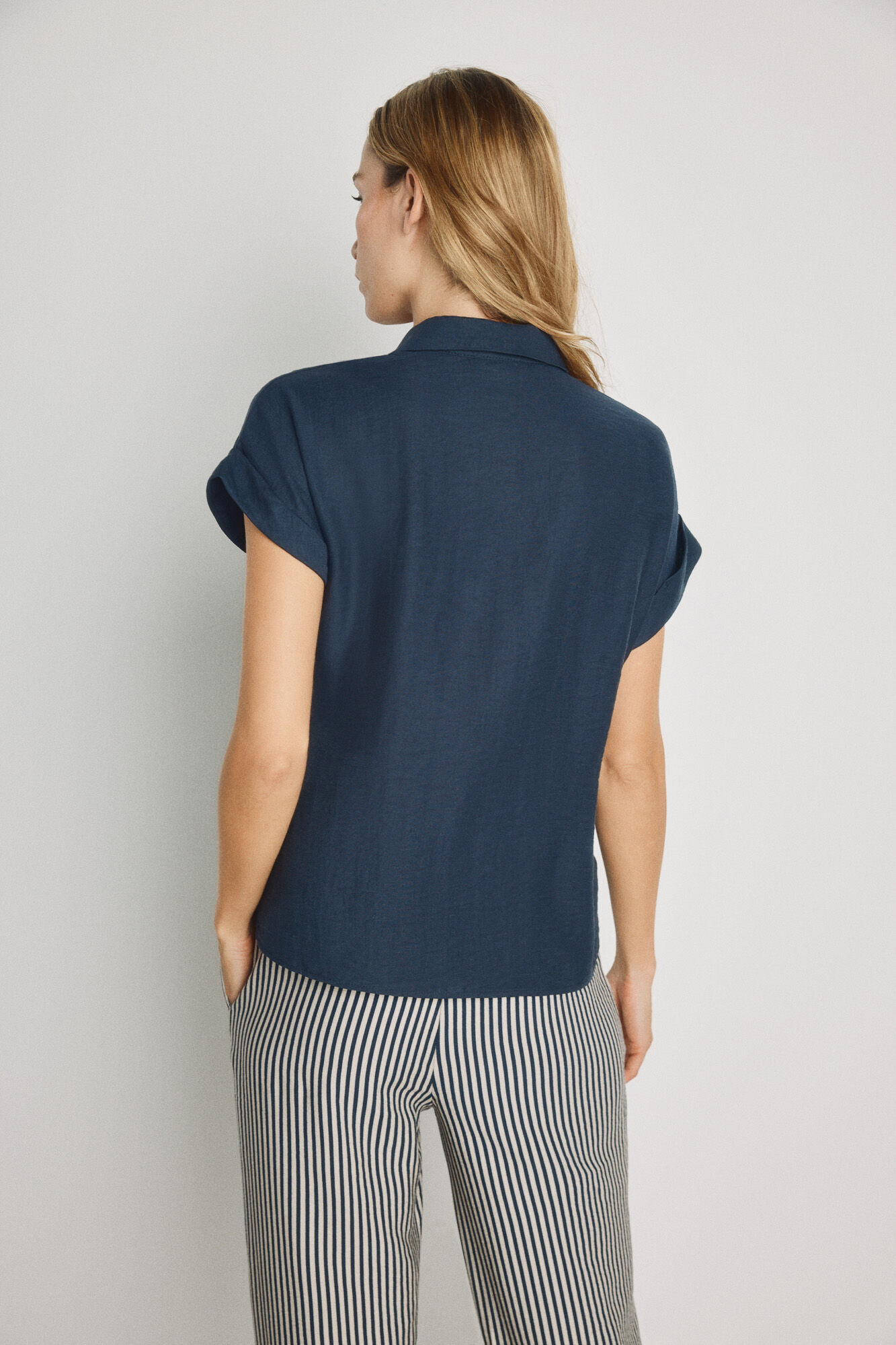 Milano Blusa lisa manga corta Navy