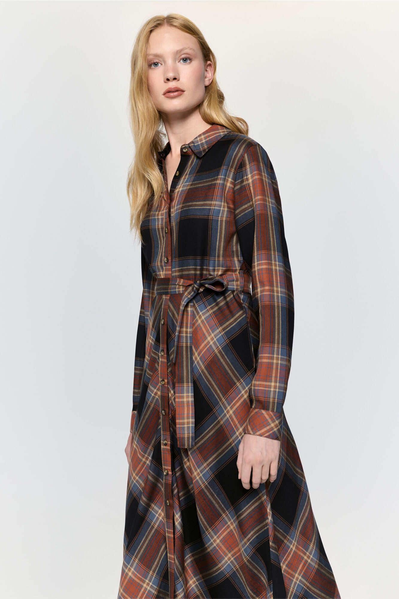 Milano Vestido camisa a cuadros Beige