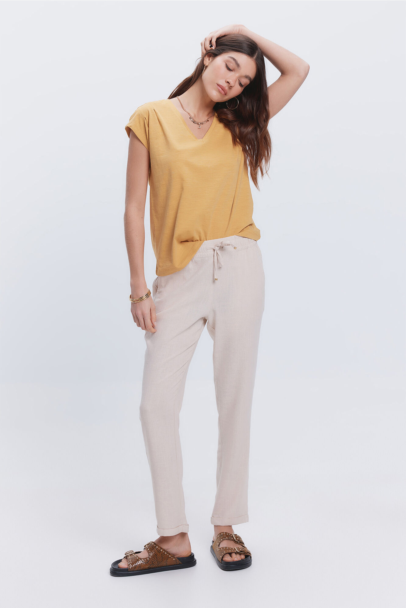 Milano Camiseta pliegues hombros Dorado/ Mostaza