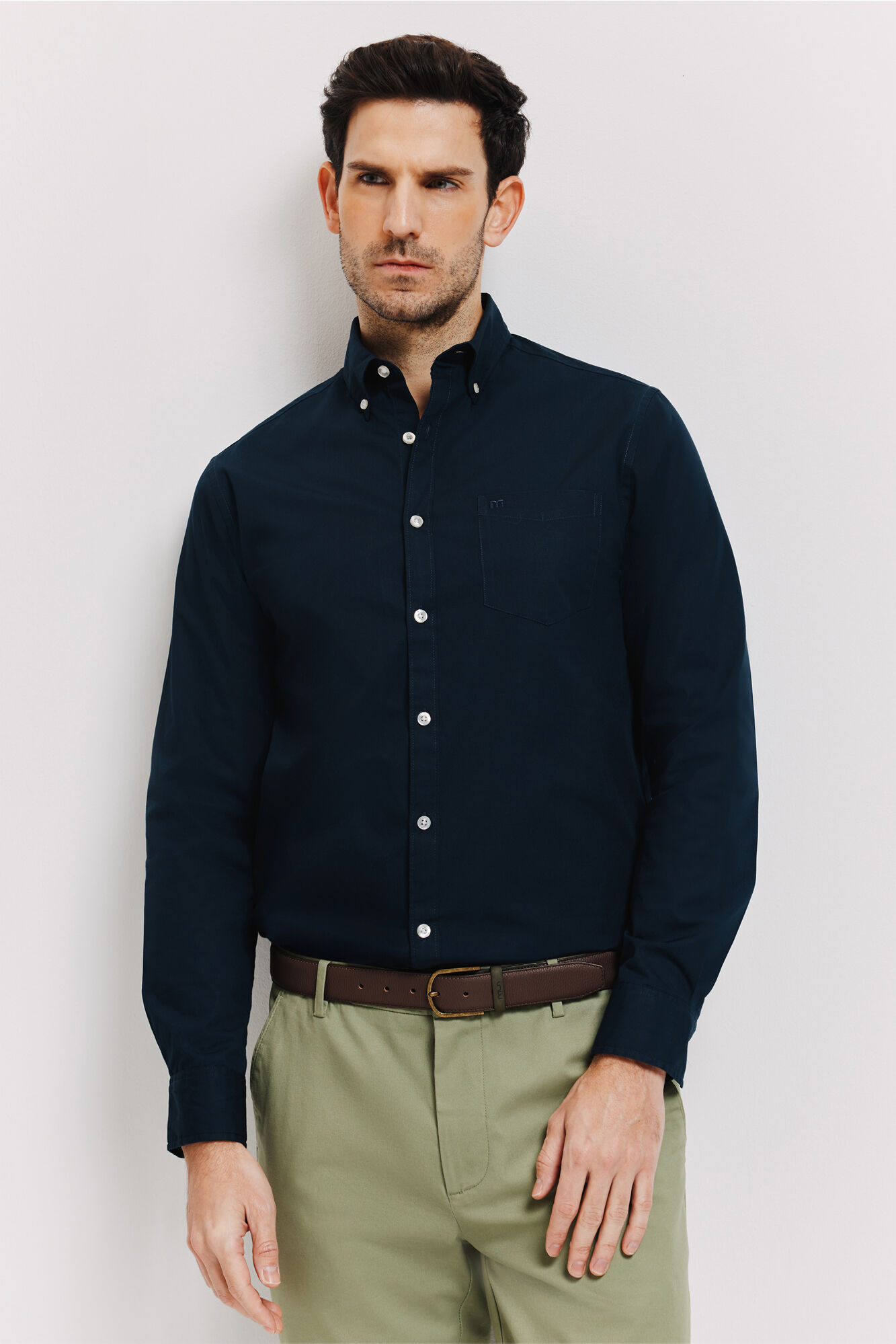 Milano Camisa lisa manga larga Navy