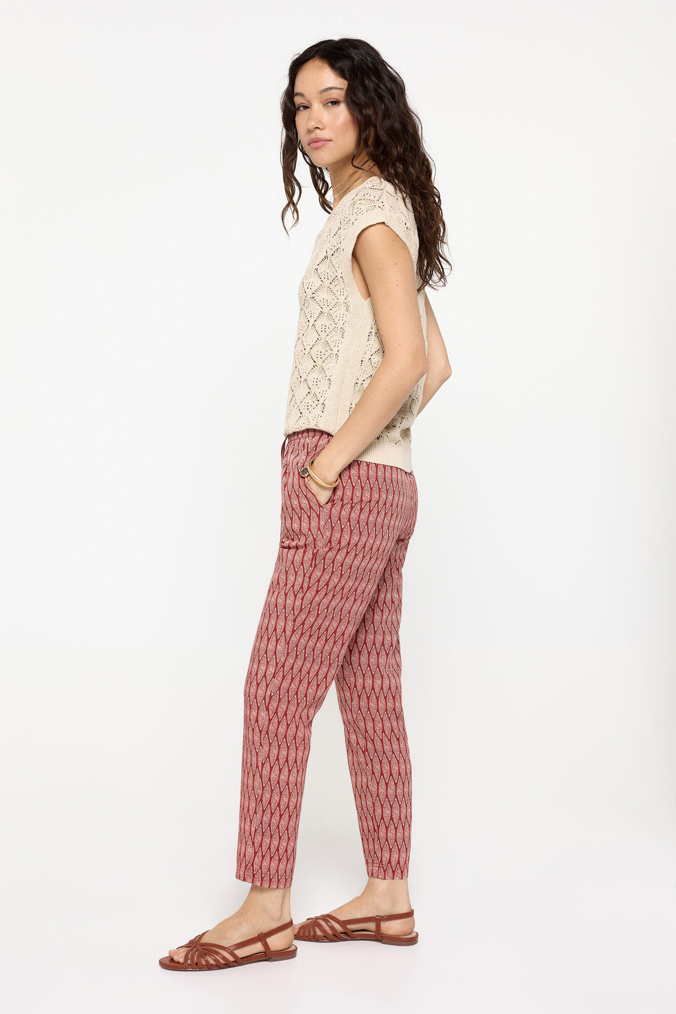 Milano Pantal&oacute;n fluido estampado con cintura el&aacute;stica Rojo