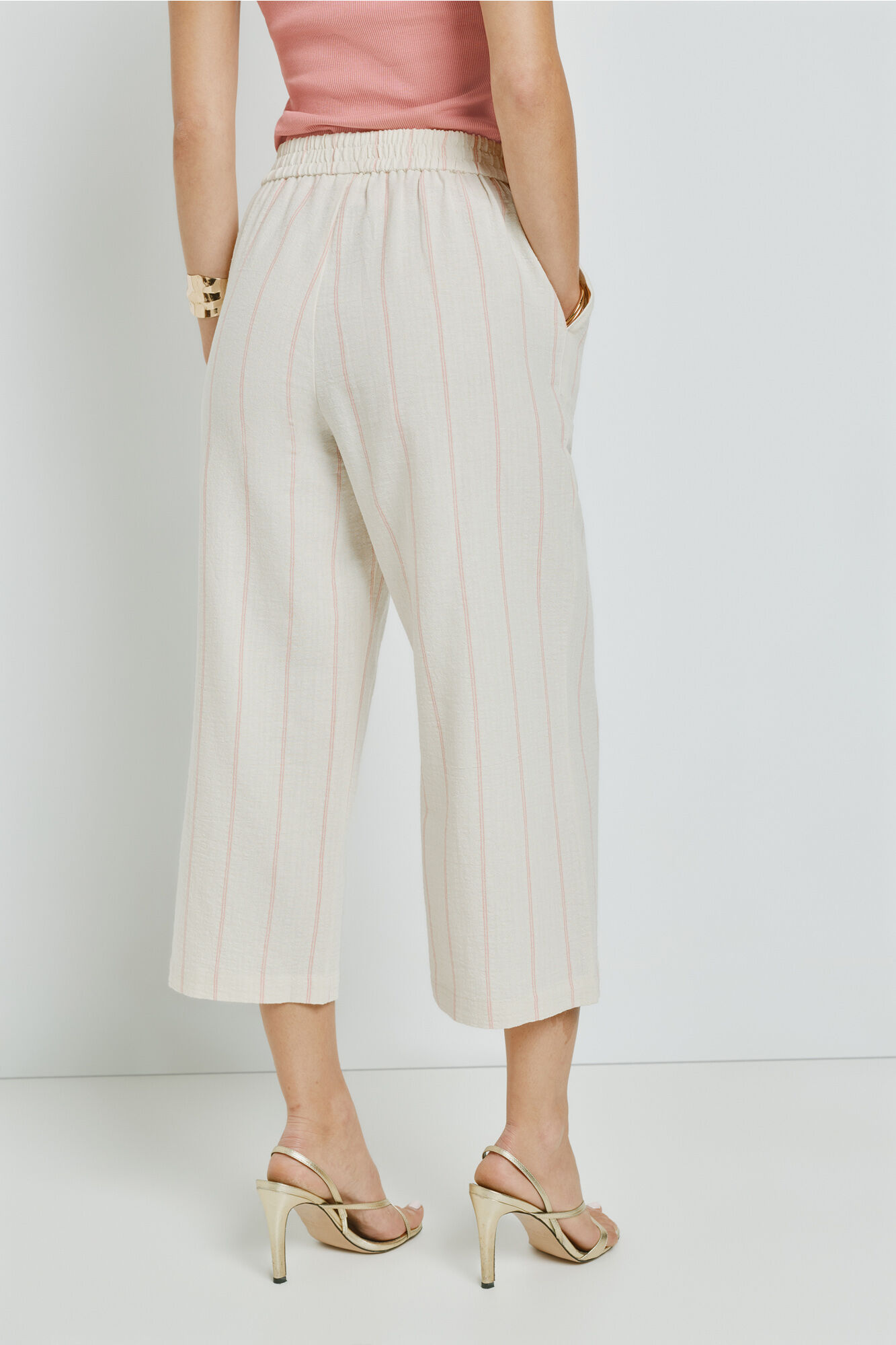 Milano Pantal&oacute;n de rayas con cintura el&aacute;stica Coral