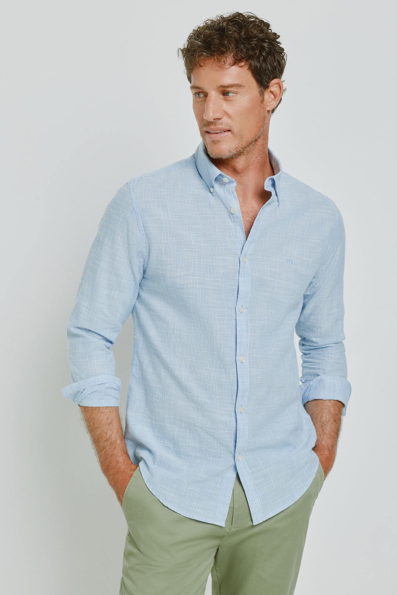 Milano Camisa de rayas manga larga Azul Claro