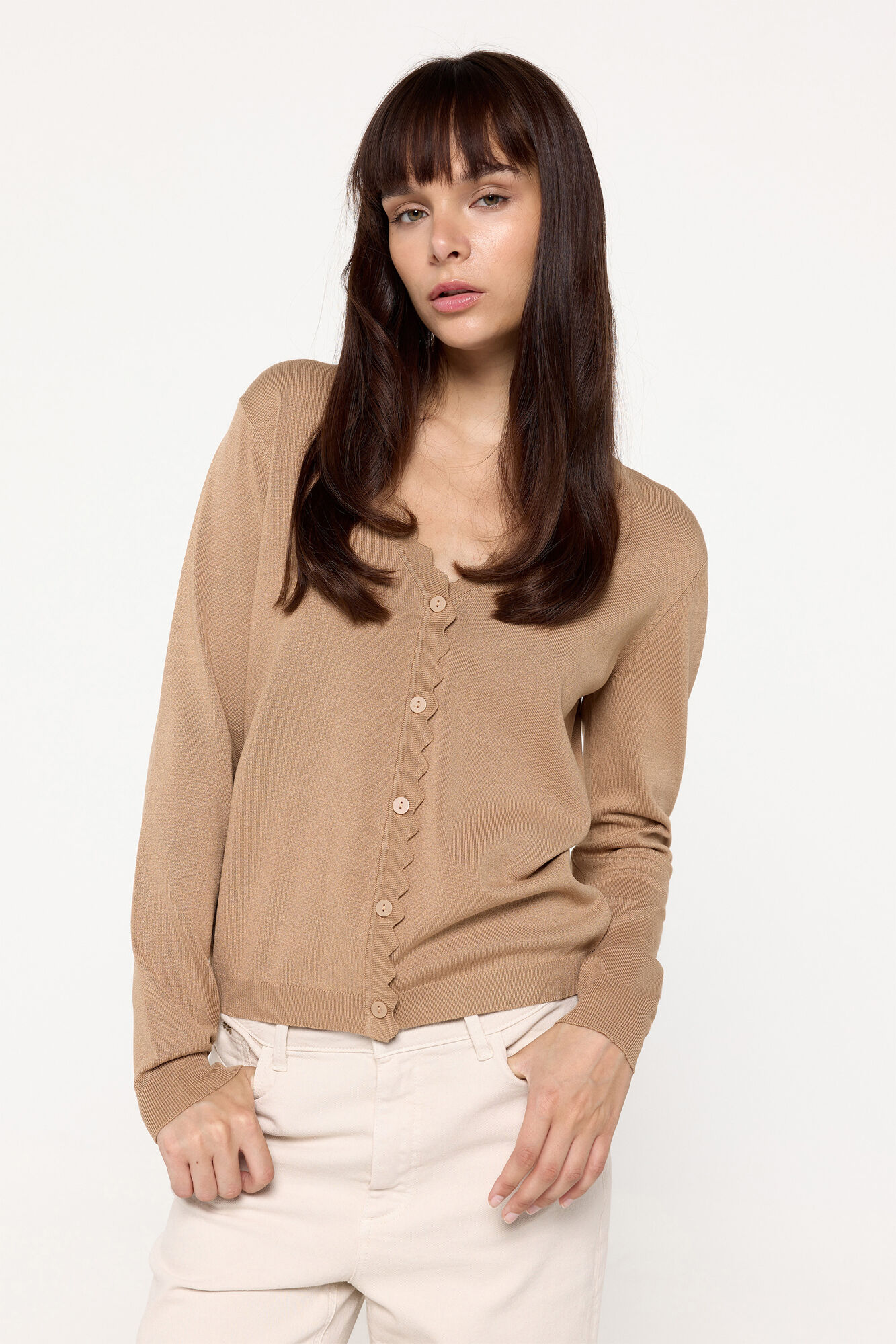 Milano Cardigan de punto de viscosa con detalle ondas Beige/Camel