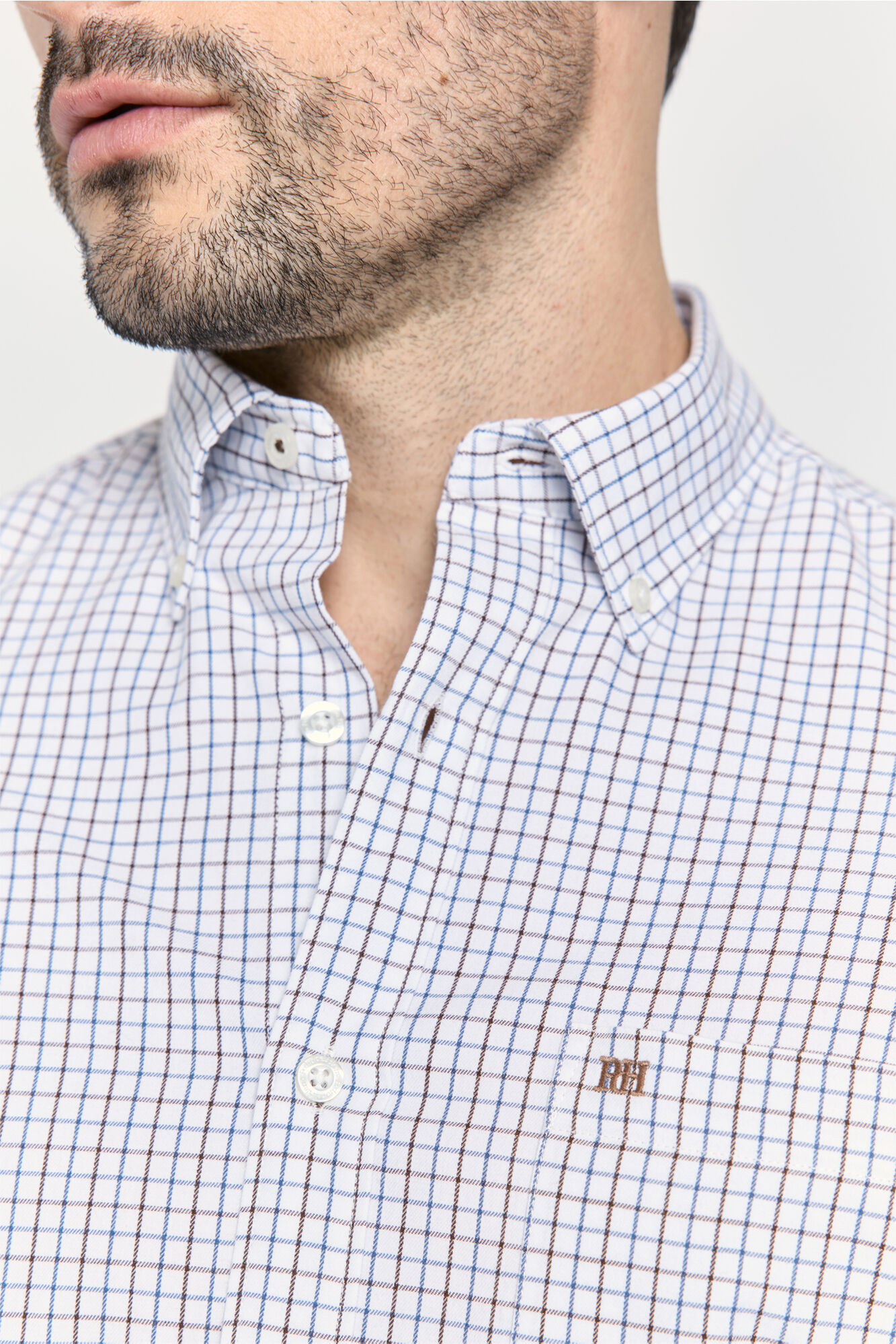 Pedro del Hierro Camisa manga larga a cuadros Marr&oacute;n