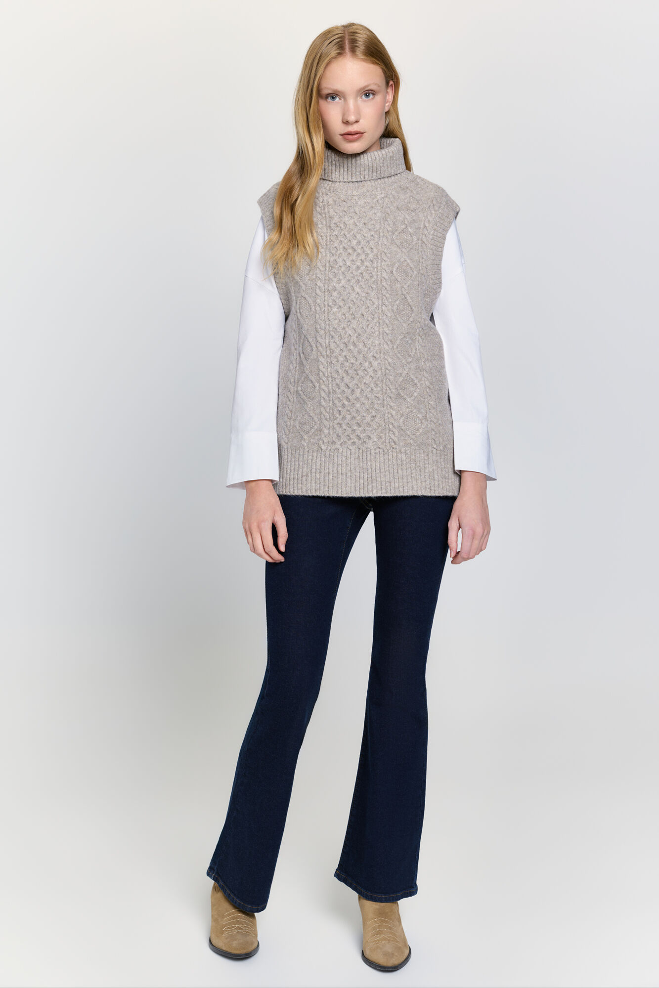 Milano Chaleco de tejido con cuello estructurado Beige