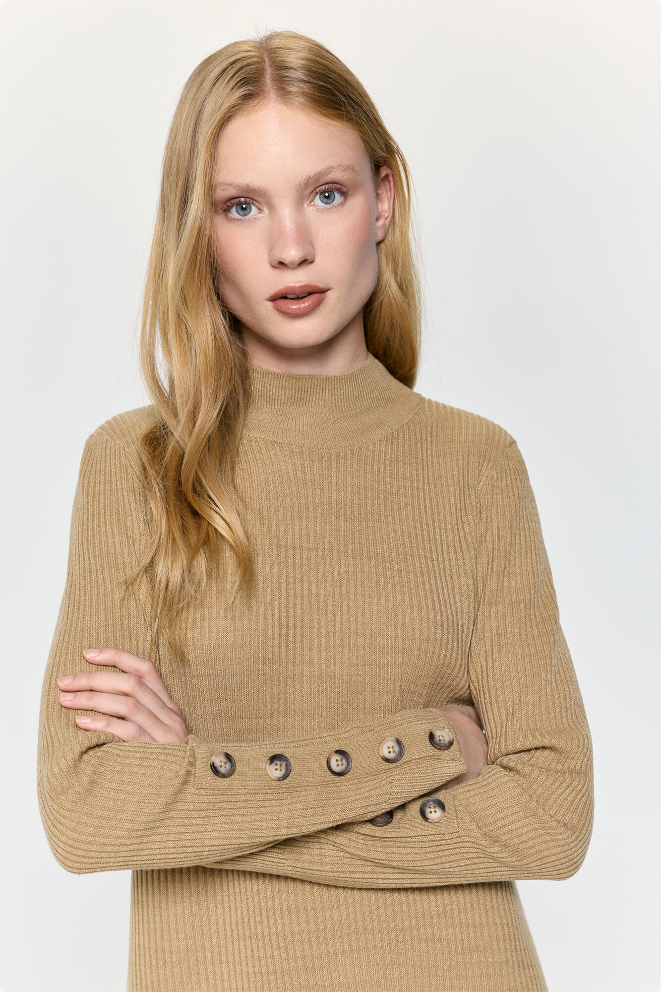 Milano Vestido de punto acampanado Beige/Camel
