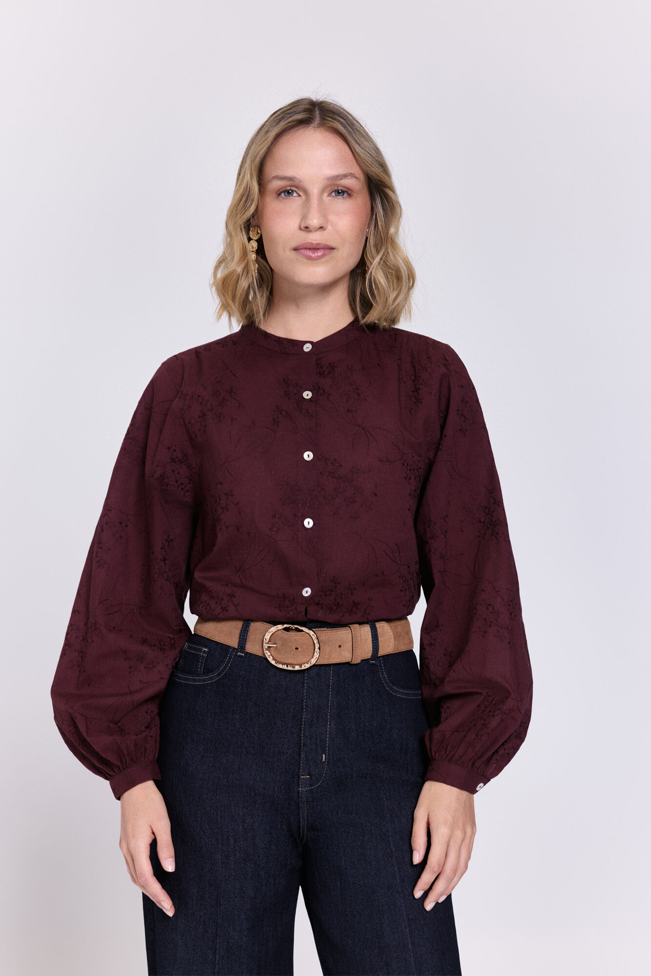 Milano Blusa de tejido bordado Vino
