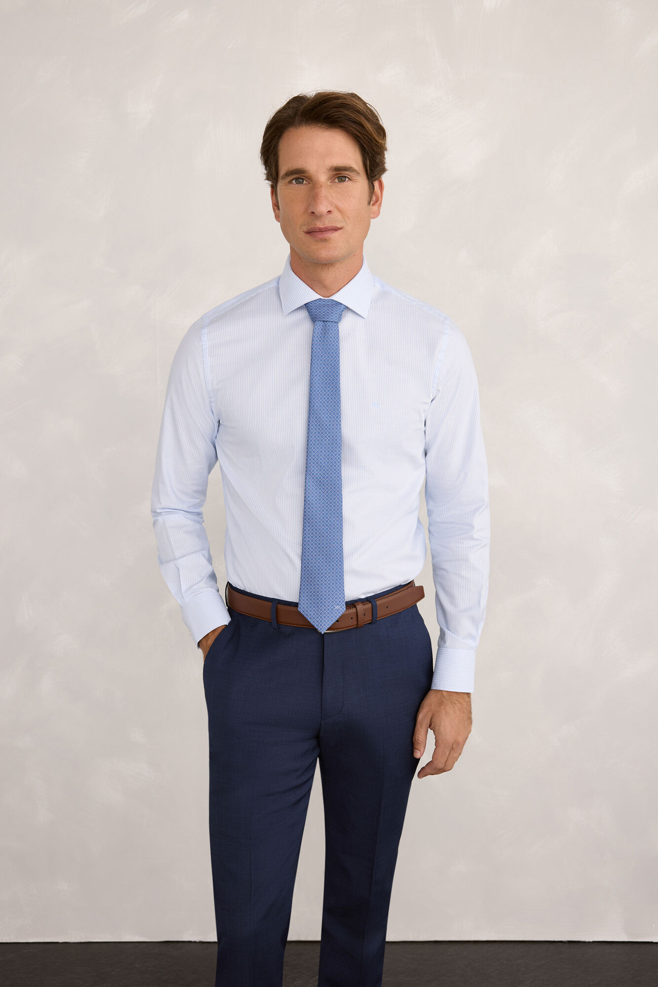 Pedro del Hierro Camisa de vestir de popel&iacute;n a rayas Azul