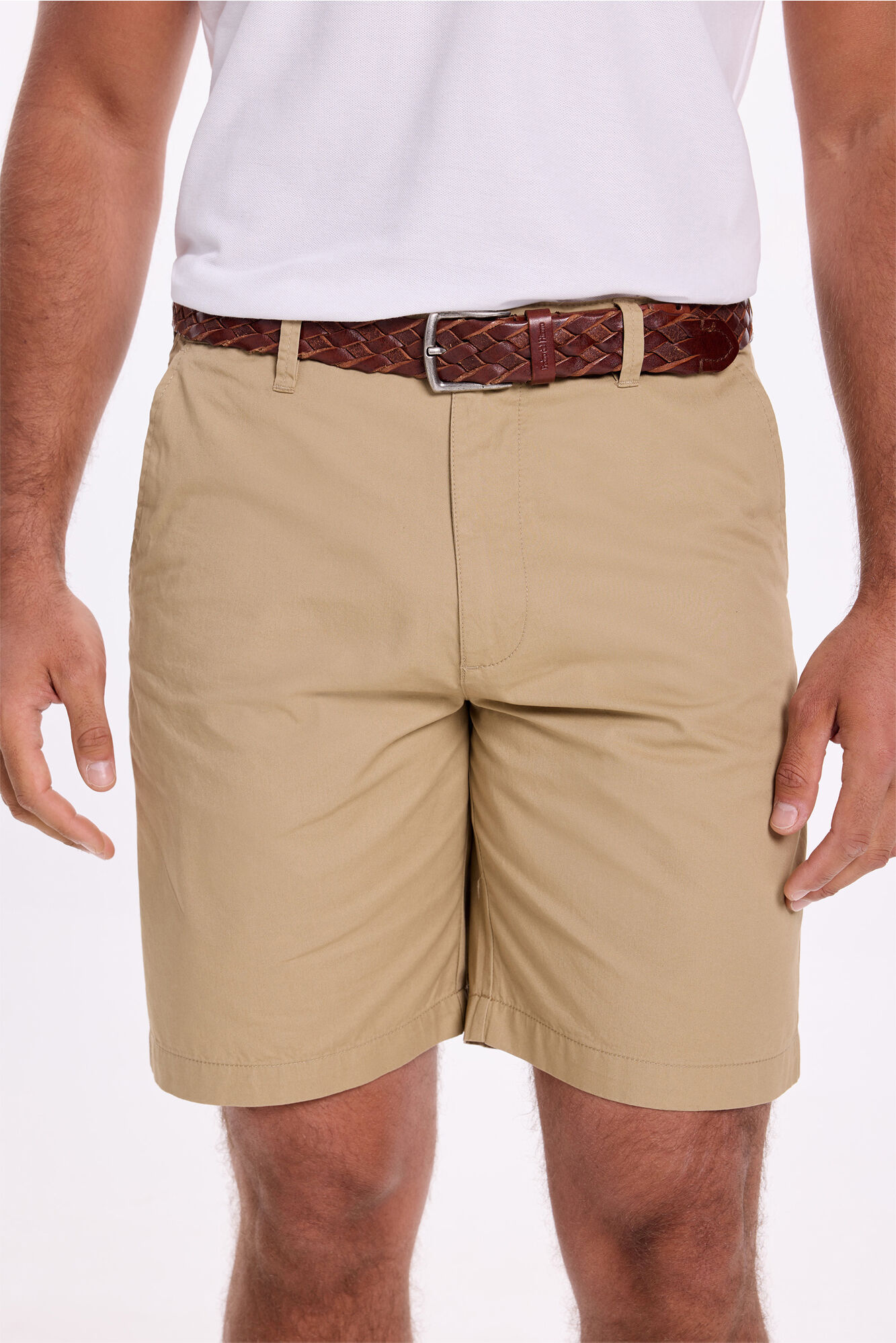 Milano Bermudas cl&aacute;sica de algod&oacute;n liso . Beige/Camel