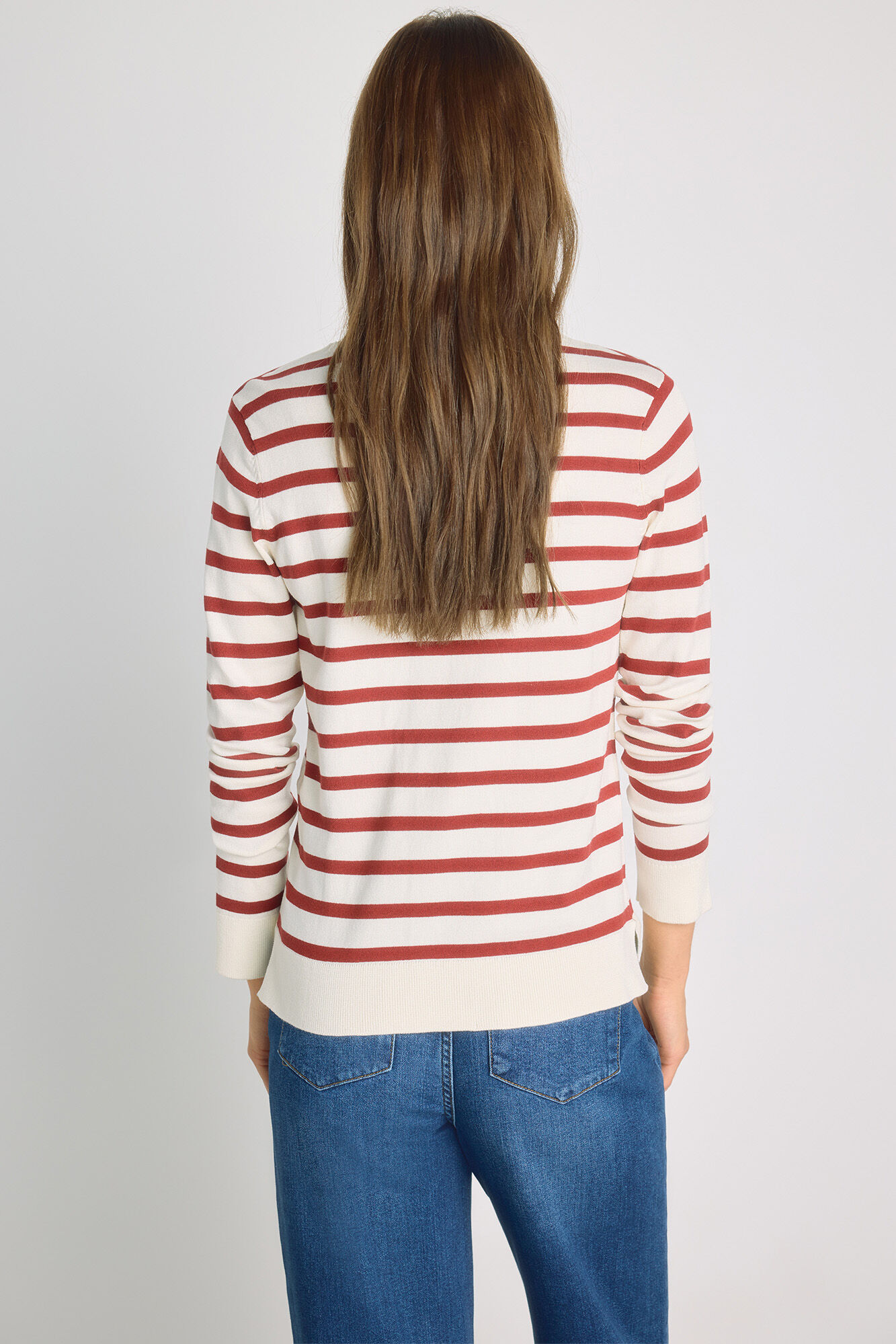 Milano Su&eacute;ter de rayas cuello redondo Beige