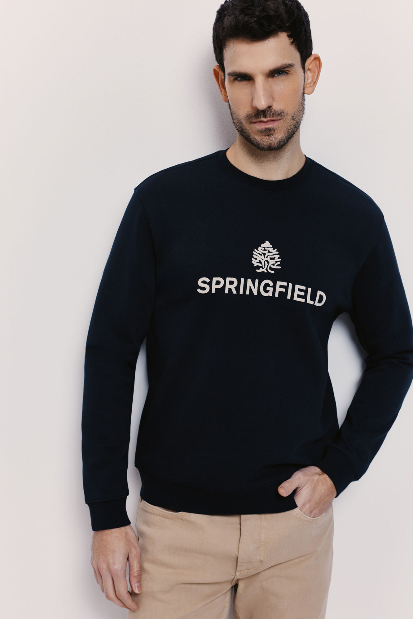 Springfield Sudadera cuello redondo con logo Azul Oscuro