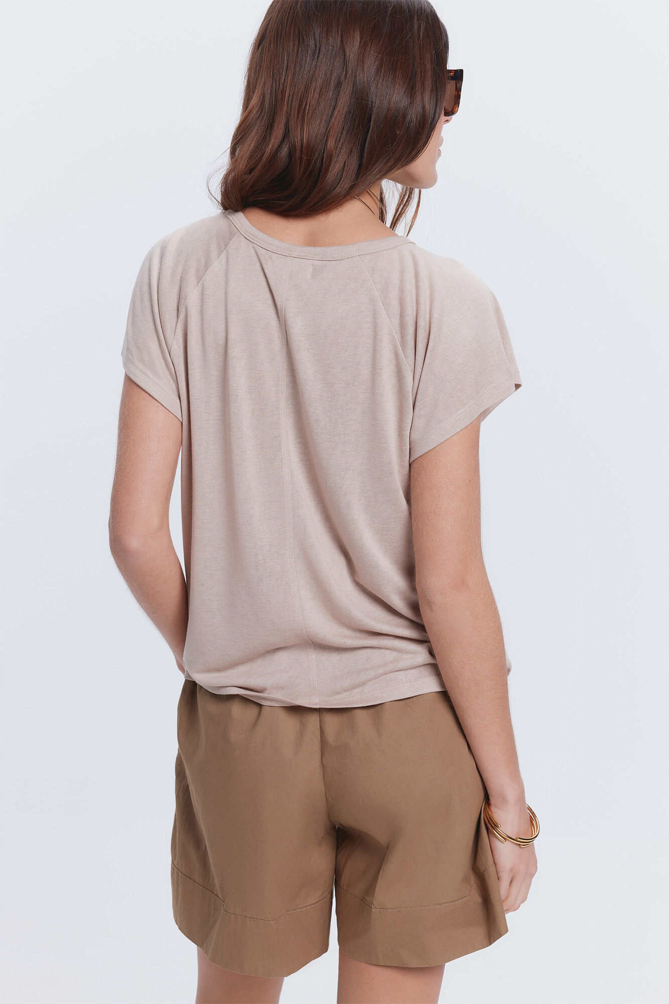 Milano Camiseta efecto lino cuello caja Beige