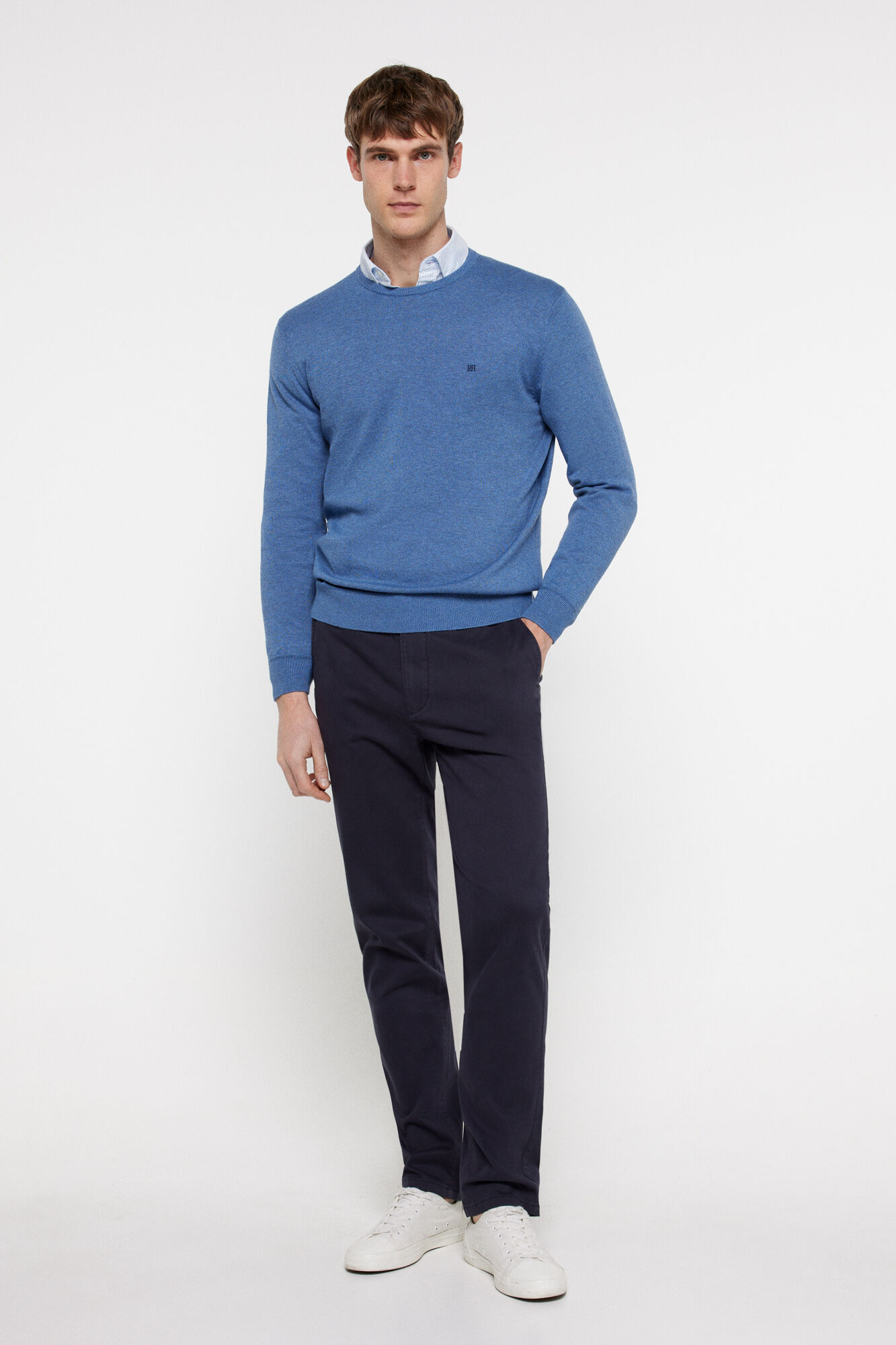 Pedro del Hierro Jersey b&aacute;sico cuello caja. Azul