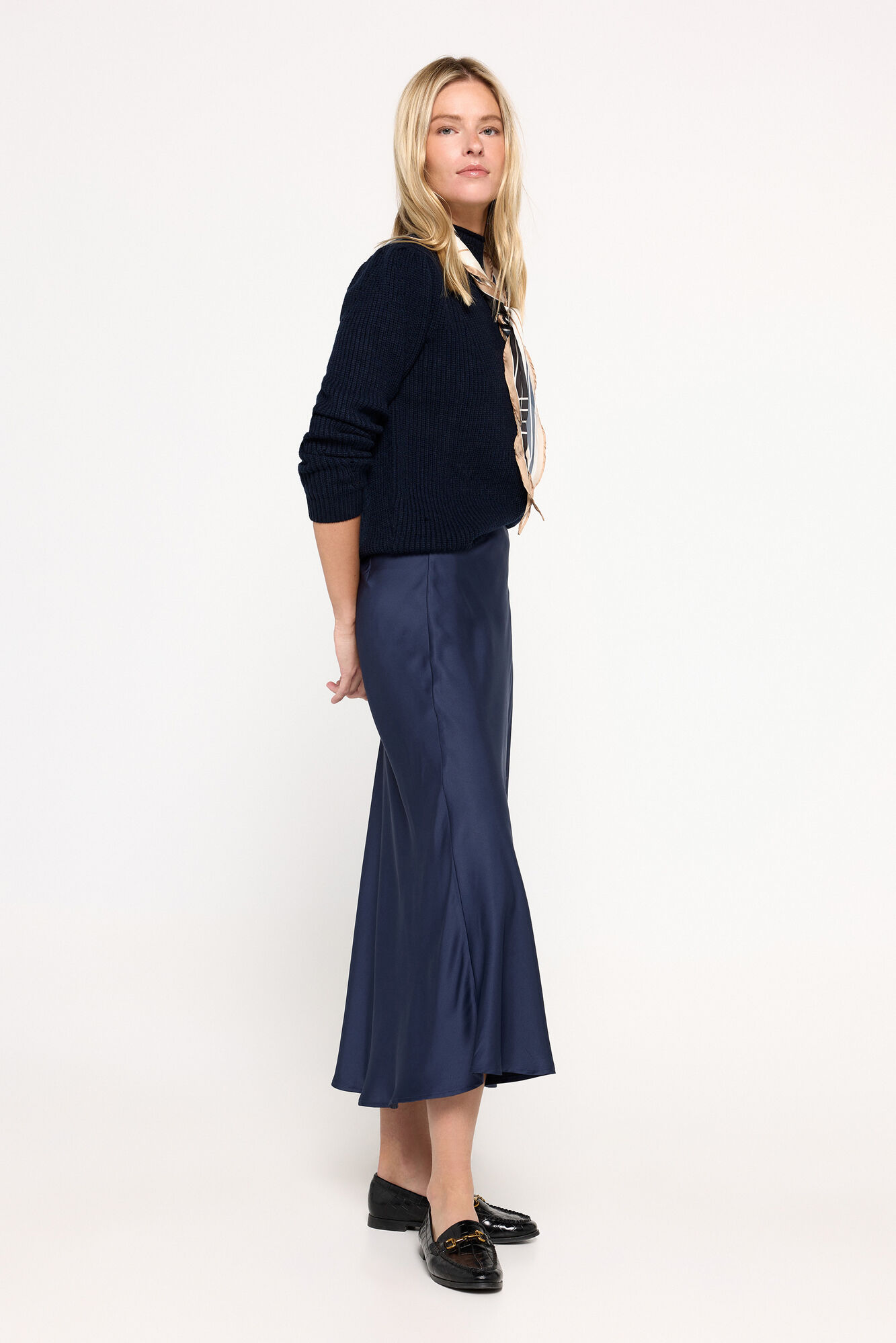 Milano Falda midi satinada Navy