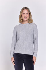 Milano Jersey de cuello redondo ajustado trenzado estructurado Gris Claro