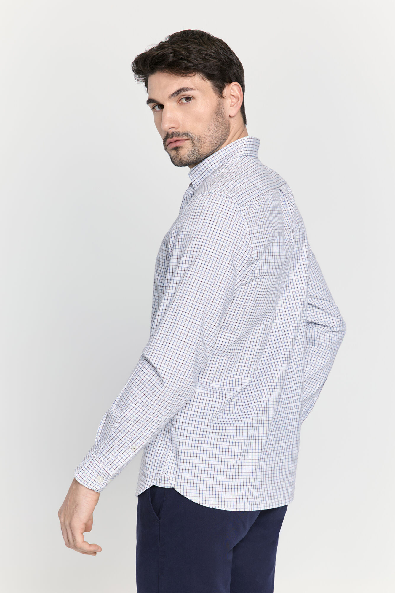 Pedro del Hierro Camisa manga larga a cuadros Marr&oacute;n