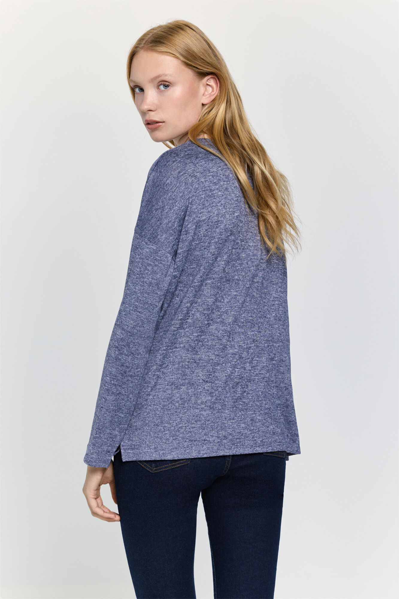 Milano Playera de cuello redondo y manga larga de soft touch Navy