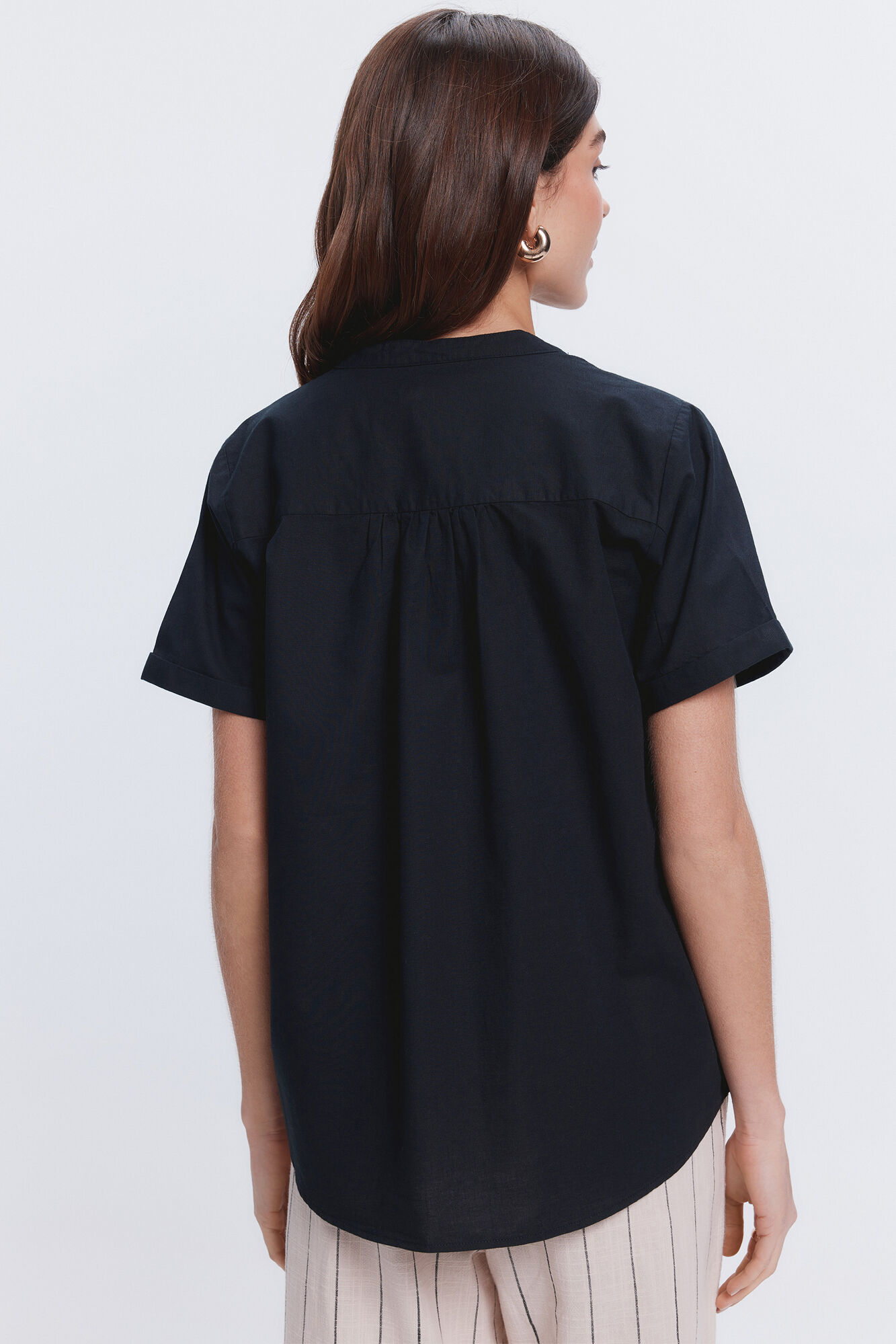 Milano Camisa lino manga corta Negro