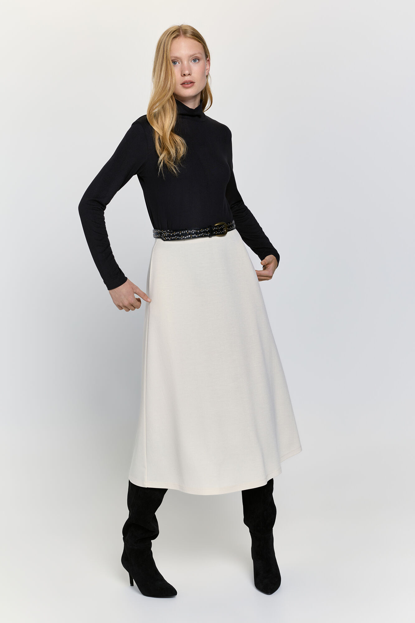 Milano Falda midi con cintura el&aacute;stica Marfil