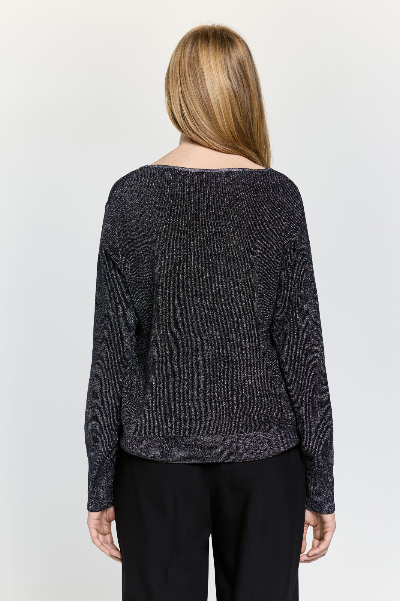 Milano Jersey de cuello Perkins con hilo met&aacute;lico fino Negro